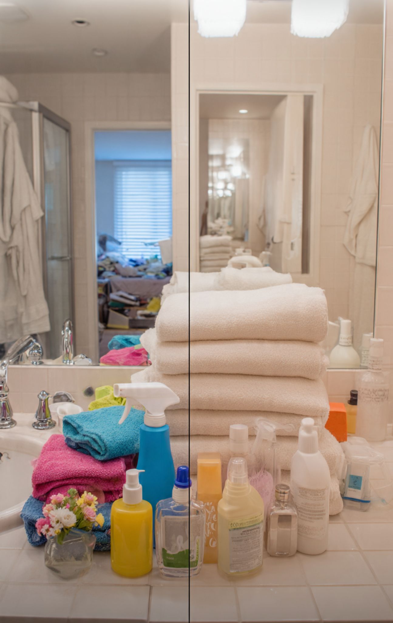 Bathroom before and after a Dr. Sparkle inventory-ready clean