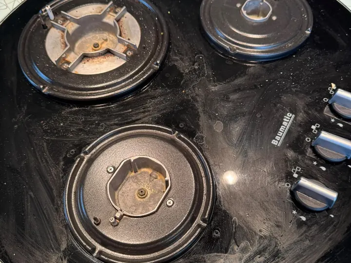 Gas hob degrease, before cleaning